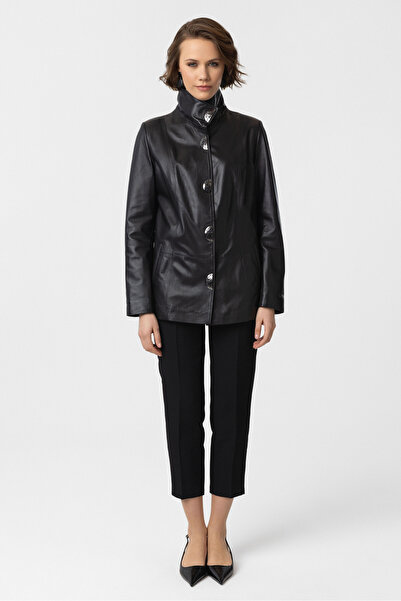 Deriderim Siyah Rowena Astarlı Kadın Hakiki Deri Ceket