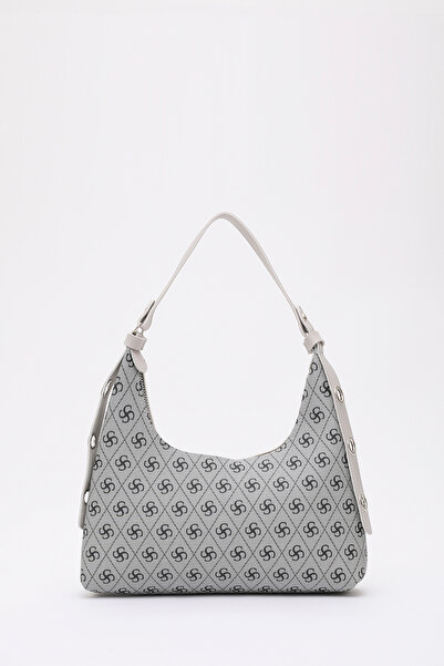 SHAKA Monogram Printed Gray Shk82 Baguette Model Single Compartment Women's Faux Leather Hand and Shoulder Bag