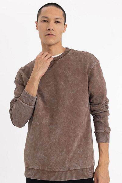 DeFacto Crew Neck Washed Regular Fit Sweatshirt - Pale Effect, Straight Cut B9221Ax23Wn