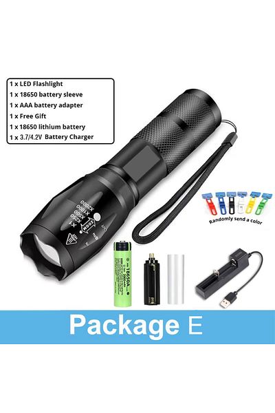 Heinast black Package EE High Power Led Flashlight Zoomable Camping Torch With T6 LED Lamp Beads Waterproof