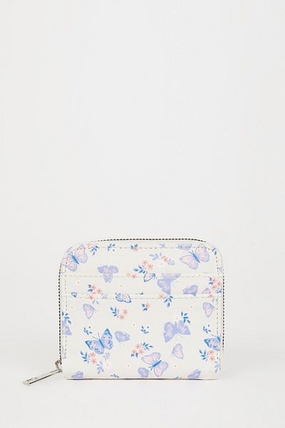 DeFacto Damen-Geldbörse aus Kunstleder mit Schmetterlingsdruck C1778axns