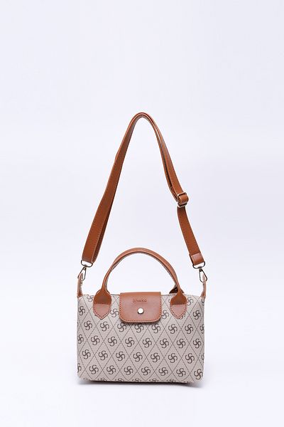 SHAKA Monogram Printed Mink Shk135 Faux Leather, Single Compartment, Double Strap Hand, Arm and Cross Shoulder Bag