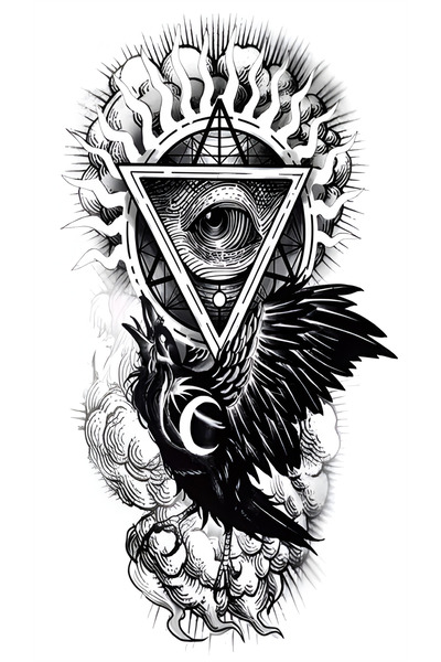 pivok Karga Mandala Göz Üçgen Geçici Dövme Geçici Dövme Tattoo(STICKER)