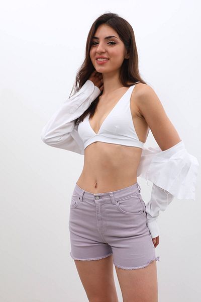 Bluewhite Dámské šortky Jean s vysokým pasem Lilac Tassel