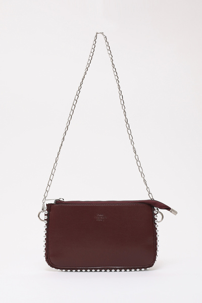 SHAKA Burgundy Shk125 Faux Leather Bead Detailed Zippered Single Compartment ...