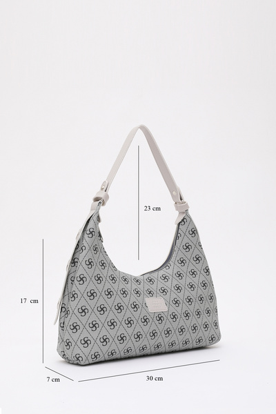 SHAKA Monogram Printed Gray Shk82 Baguette Model Single Compartment Women's Faux Leather Hand and Shoulder Bag