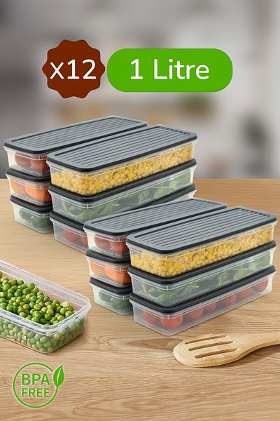 Ayshe Home Concept 12-Piece Storage Container, Refrigerator, Microwave Compatible Storage Container White-Anthracite 12 X 1000 ml