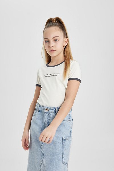 DeFacto Dívčí tričko Crew Neck Crop s krátkým rukávem C1204a824sm