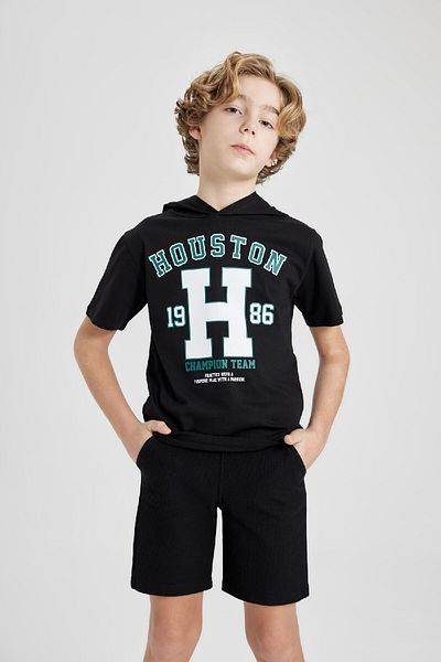 DeFacto Printed Hooded Sweatshirts and Shorts Set for Boys - Short Sleeve B9986A824Sm