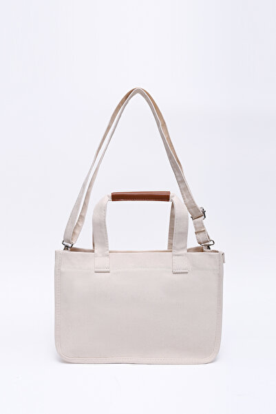 SHAKA Cream Shk174 Canvas Fabric, Three Compartments, Zippered, Double Strap, Hand, Arm and Shoulder Bag