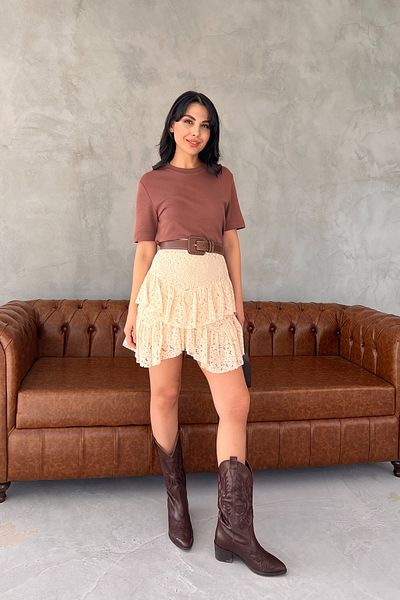 Seda Yalçın Atelier Natural Lace Ruffle Detailed Short Skirt