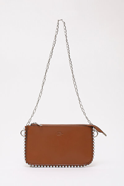 SHAKA حقيبة كتف من الجلد الصناعي SHK125 مزودة بسحاب وقسم واحد وحزام على شكل سلسلة