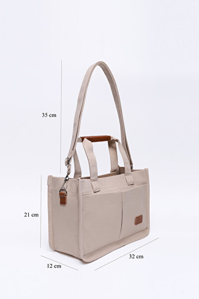SHAKA Mink Shk174 Canvas Fabric, Three Compartments, Zippered, Double Strap, Hand, Arm and Shoulder Bag
