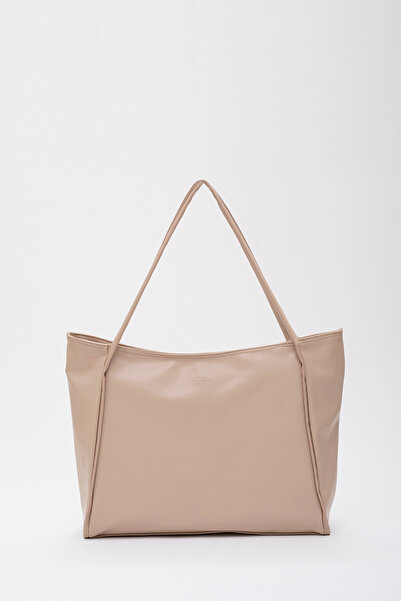 SHAKA Vizon Shk90 Suni Deri İç Bölmeli Fermuarlı El, Kol Ve Omuz Shopper Çanta