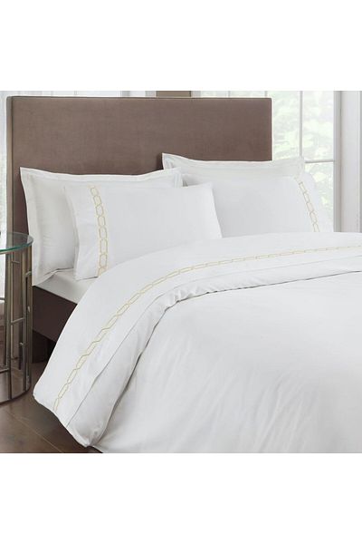 Taç Embroidered satin double bed linen, TaçElegance, Diamond Beige (white, beige embroidery)