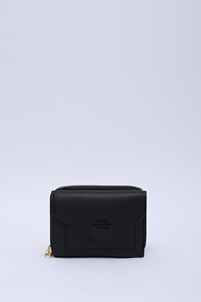 SHAKA Siyah Shk215 Suni Deri 12 Bölmeli Zarf Model Fermuarlı Bozuk Para Ve Ka...