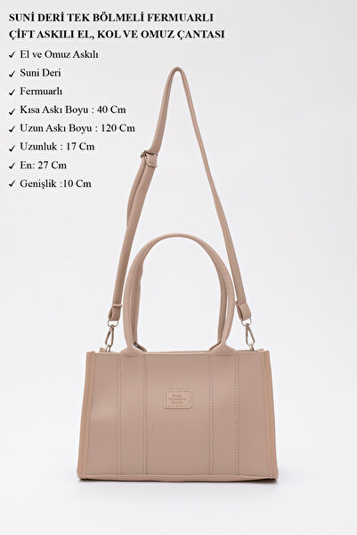 SHAKA Mink Shk83 - Faux Leather Single Compartment Zippered Double Strap L:17 E:27 W:10 Hand, Arm and Shoulder Bag