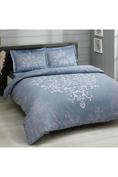 Taç Double bed linen, 100% satin cotton, floral print, TaçMako-Satin, Anissa Mavi