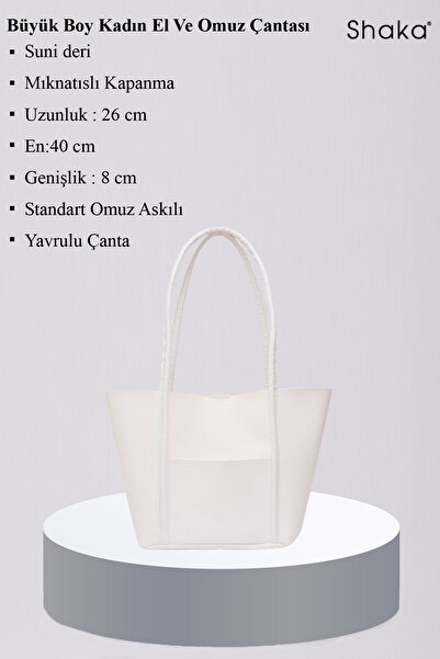 SHAKA Λευκή τσάντα μακιγιάζ Shk80 από συνθετικό δέρμα μεγάλου μεγέθους τσάντα ώμου με μπροστινή τσέπη και κουμπωτή τσάντα μακιγιάζ