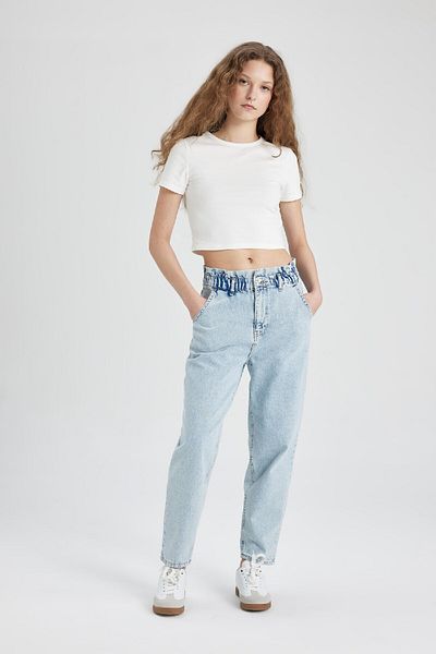 DeFacto Paperbag cu talie înaltă, comozi până la gleznă, pantaloni de jeans C1278ax24sm