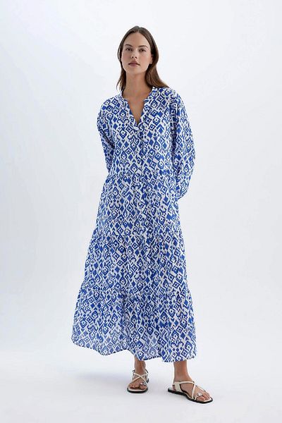 DeFacto Gemustertes langärmliges Maxi-Strandkleid-Fall In Love B5790ax24sm
