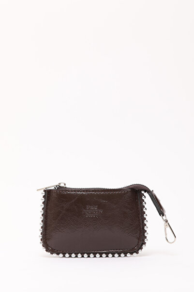 SHAKA Coffee Color Shk192 Faux Leather Beaded Charm Bag Accessory, Card Holder Wallet