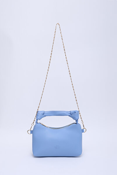 SHAKA حقيبة يد وكتف من الجلد الناعم باللون الأزرق Shk24 مع تفاصيل عقدة وحزام ...