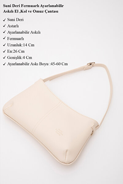 SHAKA Τσάντα χεριών, μπράτσων και ώμου Cream Shk129 με επένδυση από συνθετικό δέρμα με ρυθμιζόμενο λουράκι με φερμουάρ