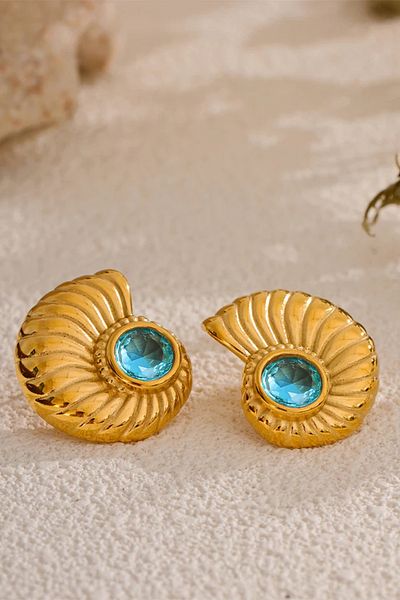 Glaren Blue Stone Snail Shell Gold Color Women Earrings