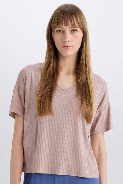 DeFacto Pyžamový top s krátkym rukávom a výstrihom do V Regular Fit Fall In Love