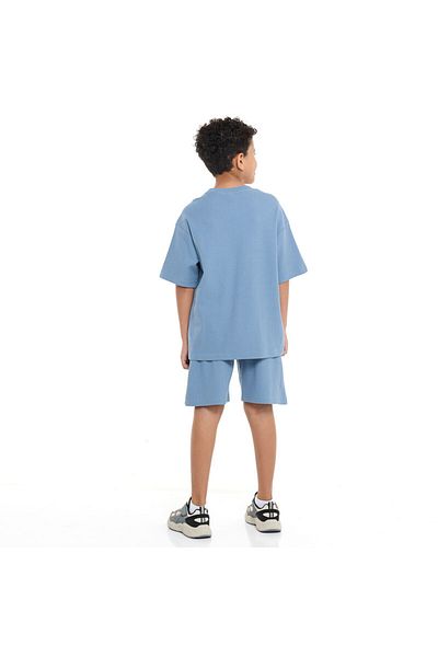 Victor and Jane Boys' Jacquard Set – Powder Blue 2-Piece Outfit with Shirt & Shorts