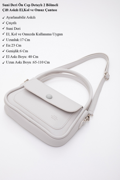 SHAKA Gray Shk97 Faux Leather Front Pocket Detailed 2 Compartment Adjustable Strap Hand, Arm and Shoulder Bag