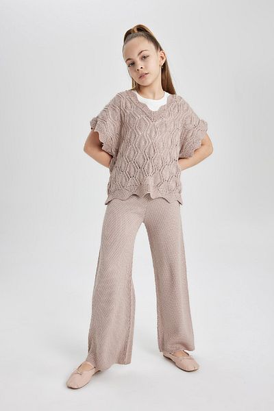 DeFacto Girl's V Neck Short Sleeve Knitwear Sweater C0538A824Sm