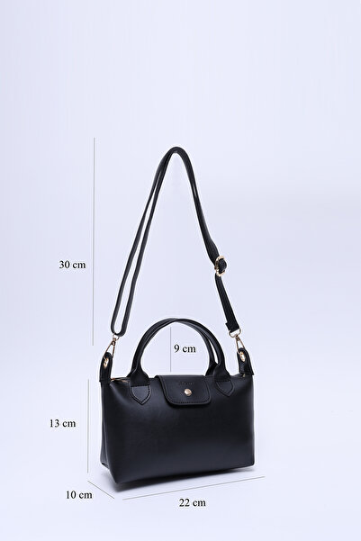 SHAKA Μαύρη Shk135 Faux Leather Μονόχωρο Διπλό λουράκι Χέρι, Μπράτσο και Σταυρός Τσάντα ώμου L:13 E:22 W:10 cm