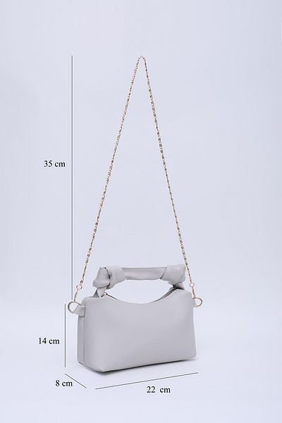 SHAKA Gray Shk24 Soft Leather Knot Detailed Chain Strap Hand and Shoulder Bag L:14 W:22 W:8 Cm