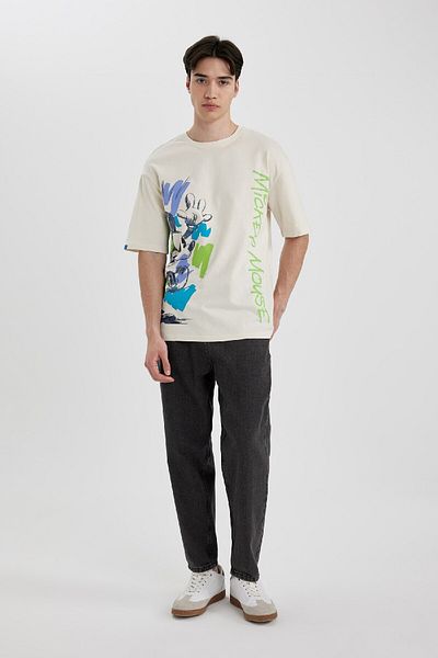 DeFacto Disney Mickey & Minnie Comfort Regular Fit Comfortable Fit Crew Neck Back Printed Short Sleeve T-Shirt