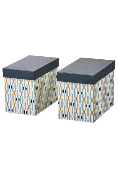 IKEA DAKSJUS Box with lid, set of 2, stripe pattern blue