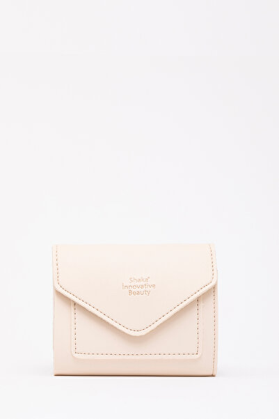 SHAKA Cream Shk67 Faux Leather Coin and Paper Money Compartment Snap Card Hol...