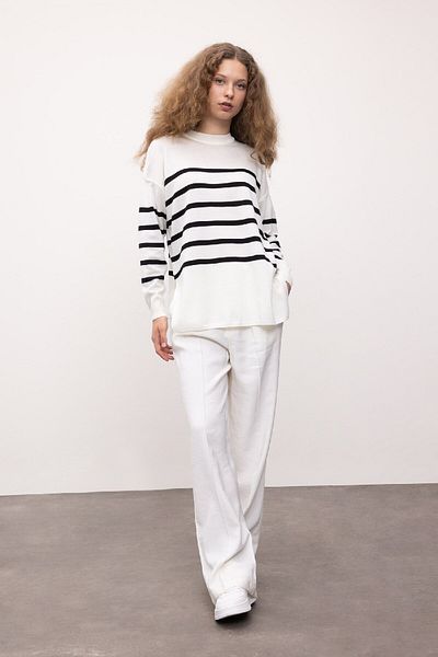 DeFacto Relaxed Fit Striped Crew Neck Knitwear Tunic - S7517Az24Wn