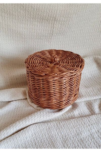 AFRALYAHOME 17X17 cm плетена ратанова бамбукова ръчно изработена кутия за съхранение с капак - многофункционална кошница