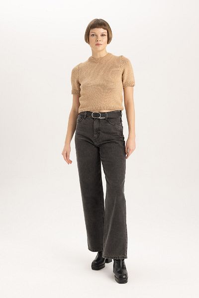 DeFacto Pulover tricot cu mânecă scurtă cu decolteu triplu C2056ax23cw