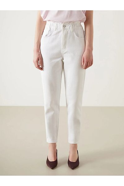 LC Waikiki Lcw Jeans White Elastic Waist Slouchy Fit Women's Jean Pants