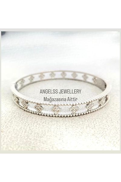 ANGELSS JEWELLERY سوار تكبيل من حجر الزركون الفضي موديل ماركة كلوفر (سوار تكبيل من حجر البرسيم) فان كليف