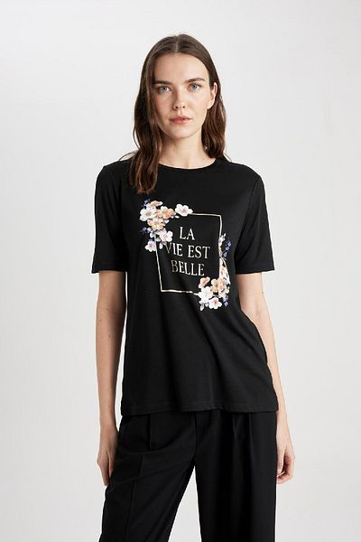 DeFacto Regular Fit Crew Neck Floral Short Sleeve T-Shirt C2107ax24sp