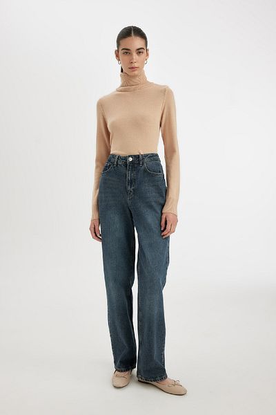 DeFacto Regular Fit Soft Textured Turtleneck Basic Plain Knitwear Sweater H1651Az24Wn