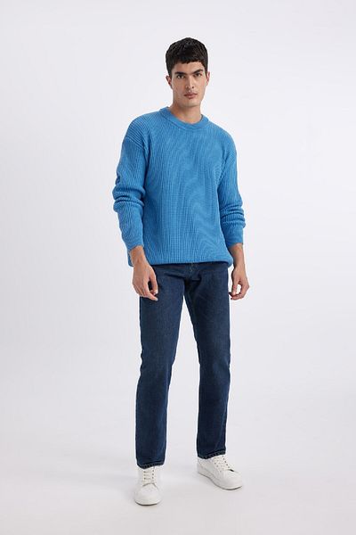DeFacto Übergroßer Basic-Strickpullover mit breiter Passform und Rundhalsausschnitt B9718ax24sp