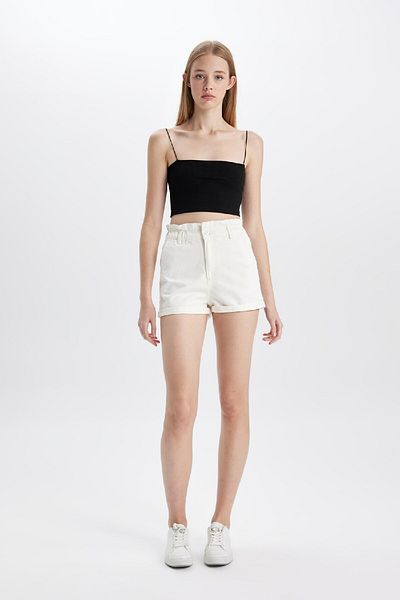 DeFacto Jeansshorts mit hoher Taille und gefaltetem Paperbag-Schnitt - C2434ax24hs