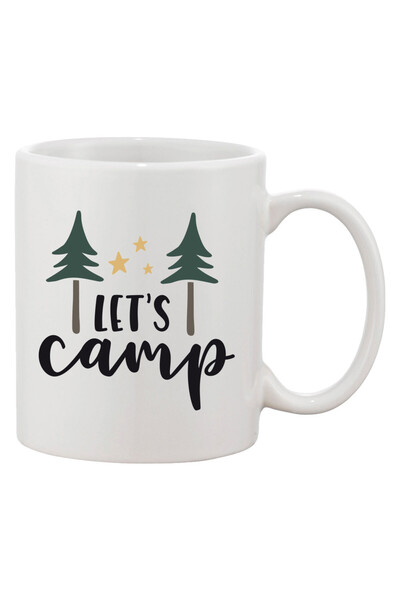 OEM Cana albă personalizată 'Let's camp', ceramică, INOVATIX®. 330 ml
