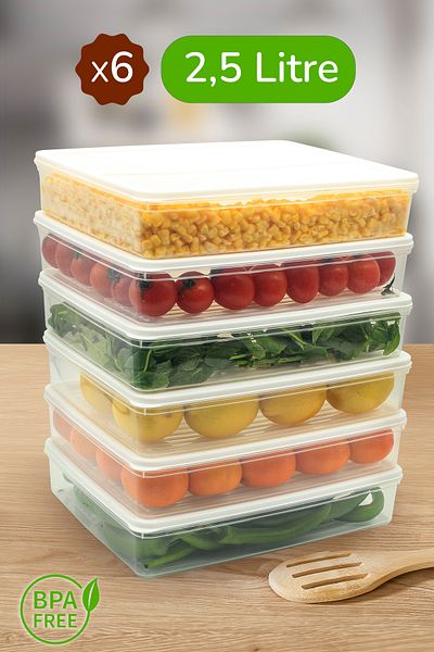 Ayshe Home Concept 6-Piece Storage Container, Microwave Compatible Food Storage Container White-Anthracite 6 X 2500 ml