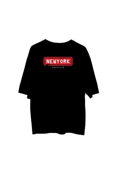 Red Newyork Premium Tişört Unisex %100 Pamuk Bisiklet Yaka Oversize T-shirt